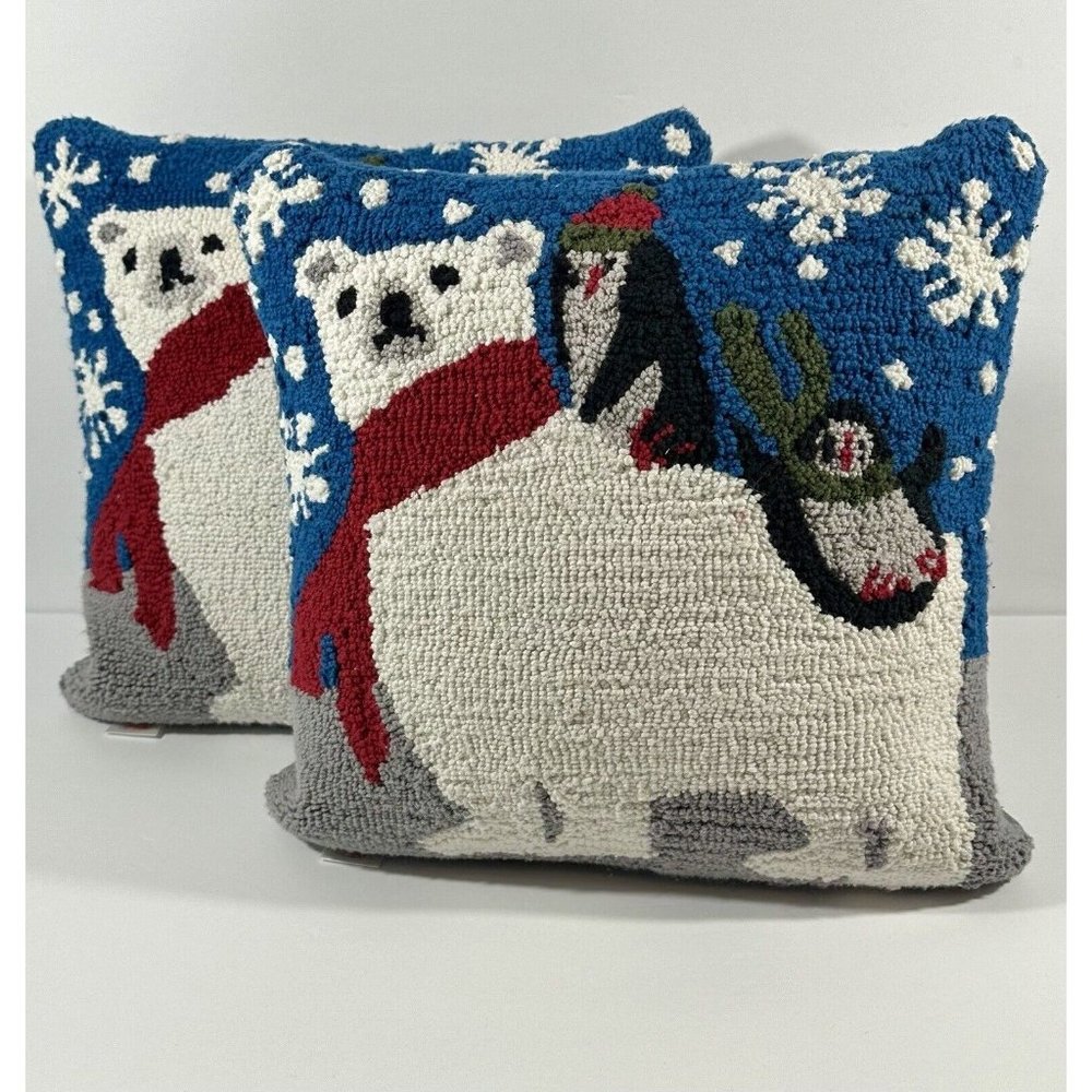 North Pole Trading Co Polar Bear Penguin Winter Pillows Christmas Holiday 14”